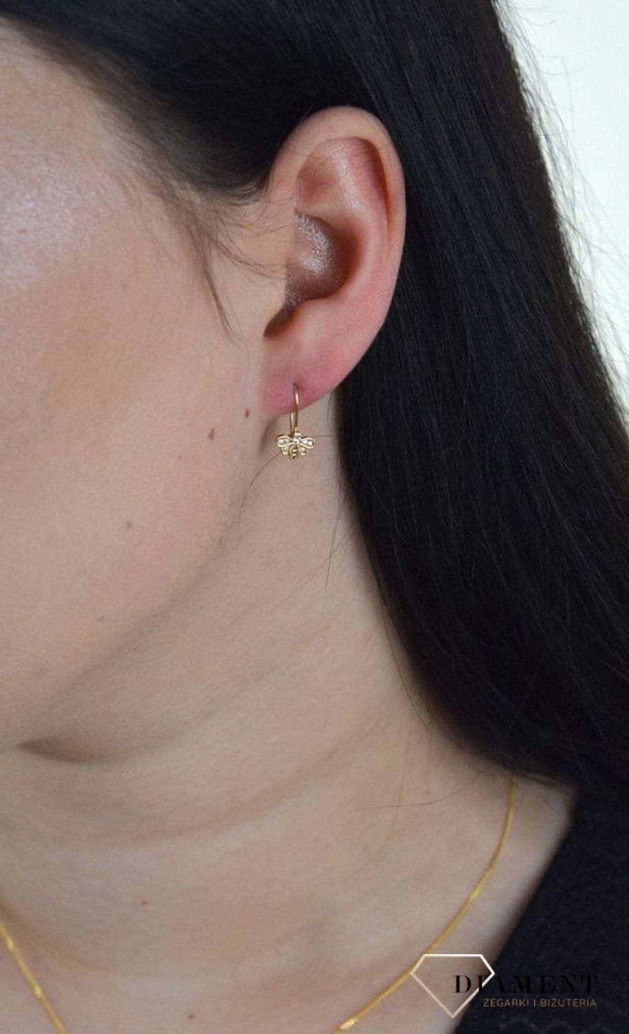 Złote kolczyki pszczółki z cyrkoniami 333 KL 7797 333.jpg